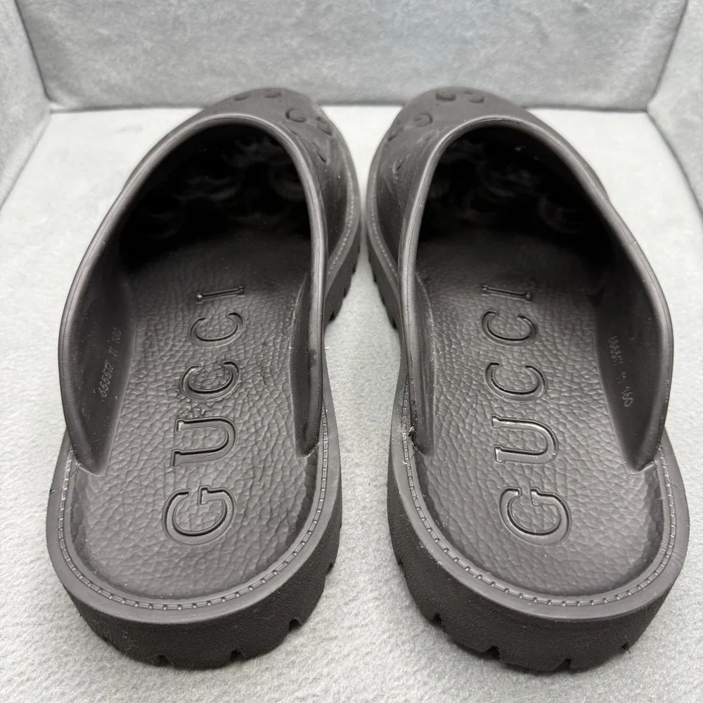Gucci Cut Out Monogram Black 100% Rubber Slip-On Sandals Men's G 11 US 12